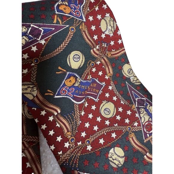VTG Burberry London Tie with Baseball Theme 100% Silk - Picture 2 of 10